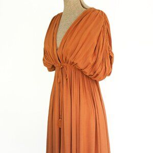 Terracotta Orange Cotton Gathered Dress